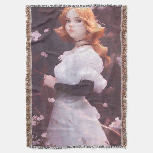 Schönes Porträt junger Mädchen unter rosa Blume Decke (Vorderseite Vertikal)