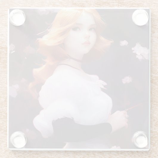 Schönes Porträt junger Mädchen unter rosa Blume Glasuntersetzer (Rückseite)