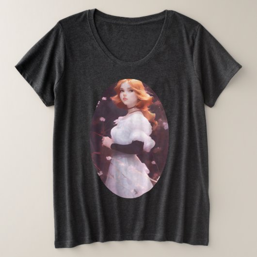 Schönes Porträt junger Mädchen unter rosa Blume Große Größe T-Shirt (Design vorne)