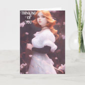 Schönes Porträt junger Mädchen unter rosa Blume Karte (Vorderseite)