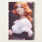 Schönes Porträt junger Mädchen unter rosa Blume Notizblock (Rückseite)