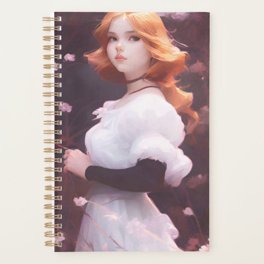 Schönes Porträt junger Mädchen unter rosa Blume Planer (Vorderseite)