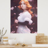 Schönes Porträt junger Mädchen unter rosa Blume Poster (Küche)