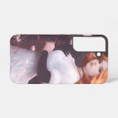 Schönes Porträt junger Mädchen unter rosa Blume Samsung Galaxy Hülle (Rückseite (Horizontal))