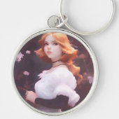 Schönes Porträt junger Mädchen unter rosa Blume Schlüsselanhänger (Vorne)