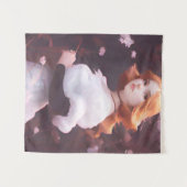 Schönes Porträt junger Mädchen unter rosa Blume Wandteppich (Vorderseite (Horizontal))