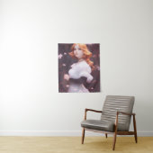 Schönes Porträt junger Mädchen unter rosa Blume Wandteppich (Beispiel)