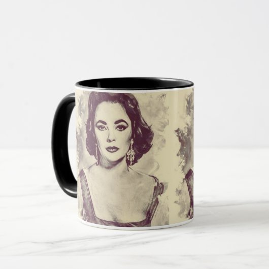 Schönes Porträt von Elizabeth Taylor zeichnend Tasse (Vorderseite Links)