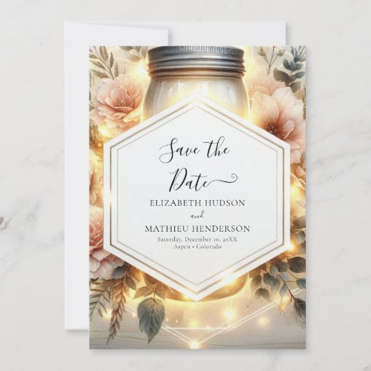 Schönes Printable Mason Jar Wedding Save The Date (Vorderseite)