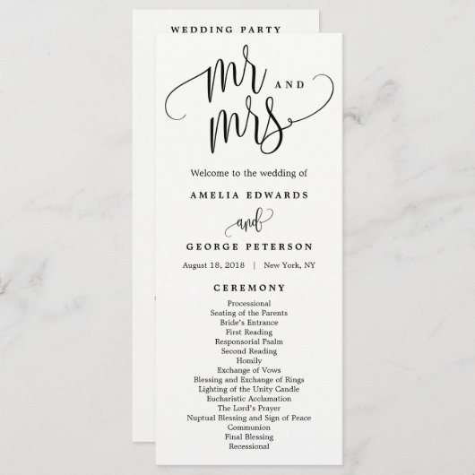 Schönes Programm für kalligraphische Hochzeiten (Vorne/Hinten)