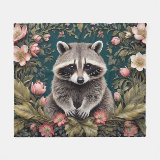 Schönes Racoon Pink Floral Fleecedecke (Vorderseite (Horizontal))