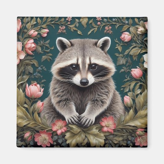Schönes Racoon Pink Floral Magnet (Vorne)