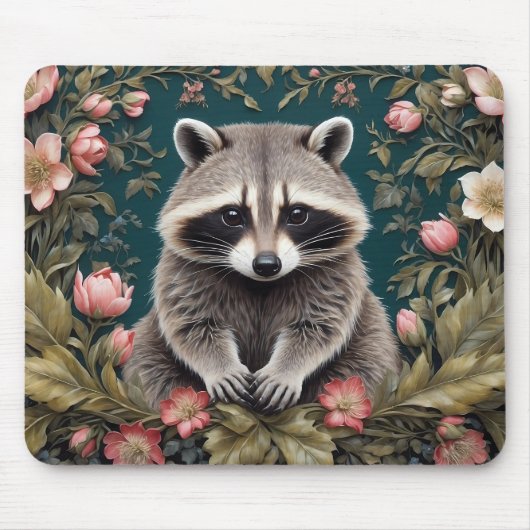 Schönes Racoon Pink Floral Mousepad (Vorne)