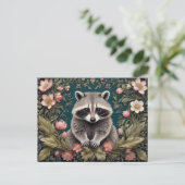 Schönes Racoon Pink Floral Postkarte (Stehend Vorderseite)