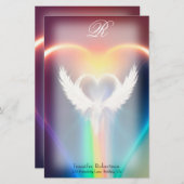 Schönes Rainbow Angel Wings Monogram Stationery Briefpapier (Vorne/Hinten)