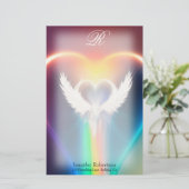 Schönes Rainbow Angel Wings Monogram Stationery Briefpapier (Stehend Vorderseite)