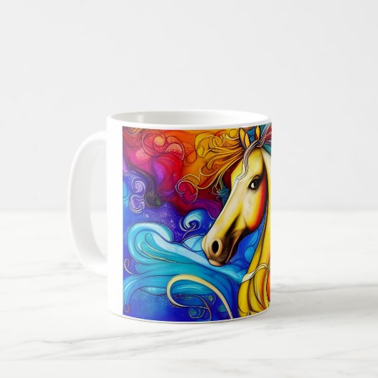 Schönes Rainbow Horse Portrait Kaffeetasse (Vorderseite Links)