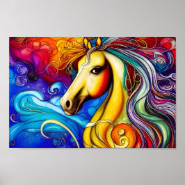 Schönes Rainbow Horse Portrait Poster