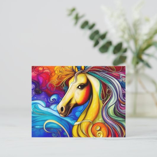 Schönes Rainbow Horse Portrait Postkarte (Stehend Vorderseite)