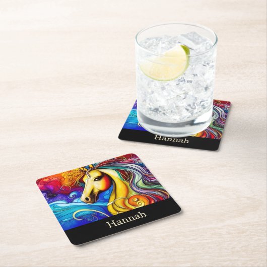 Schönes Rainbow Horse Portrait Rechteckiger Pappuntersetzer (Vor Ort)