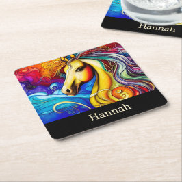 Schönes Rainbow Horse Portrait Rechteckiger Pappuntersetzer