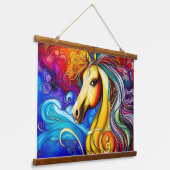 Schönes Rainbow Horse Portrait Wandteppich Mit Holzrahmen (Gewinkelt)