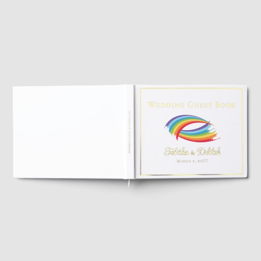 Schönes Rainbow Wedding Gold Foil Script Gästebuch (Voll)
