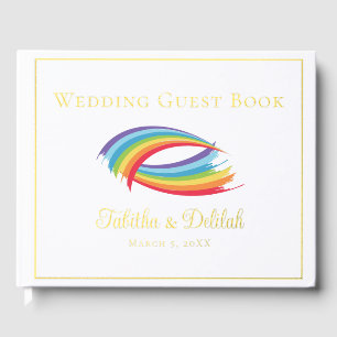 Schönes Rainbow Wedding Gold Foil Script Gästebuch