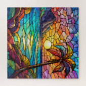 Schönes Rätsel der Tropischen Buntglaskunst Puzzle (Horizontal)
