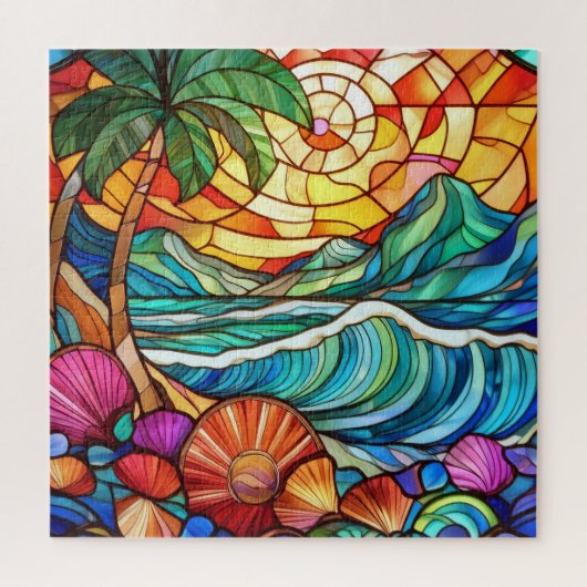 Schönes Rätsel der Tropischen Buntglaskunst Puzzle (Vertikal)