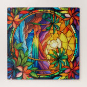 Schönes Rätsel der Tropischen Buntglaskunst Puzzle (Horizontal)