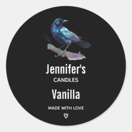 Schönes Raven auf einem Baumzweig Candle Business Runder Aufkleber