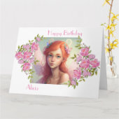 Schönes Red Head Fairy Mädchen. Karte (Gelbe Blume)