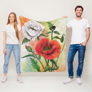 Schönes Red White Poppy Fleece Blanket