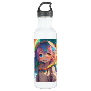 Schönes Regenbogen-Anime-Mädchen Edelstahlflasche