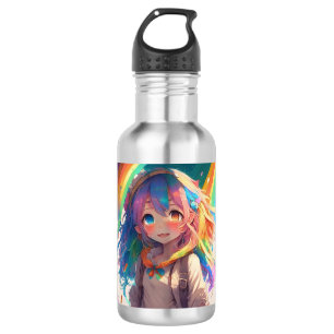 Schönes Regenbogen-Anime-Mädchen Edelstahlflasche