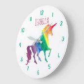 Schönes Regenbogen Einhorn Personalisiert Kinder G Große Wanduhr (Winkel)