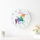 Schönes Regenbogen Einhorn Personalisiert Kinder G Große Wanduhr (Zuhause)