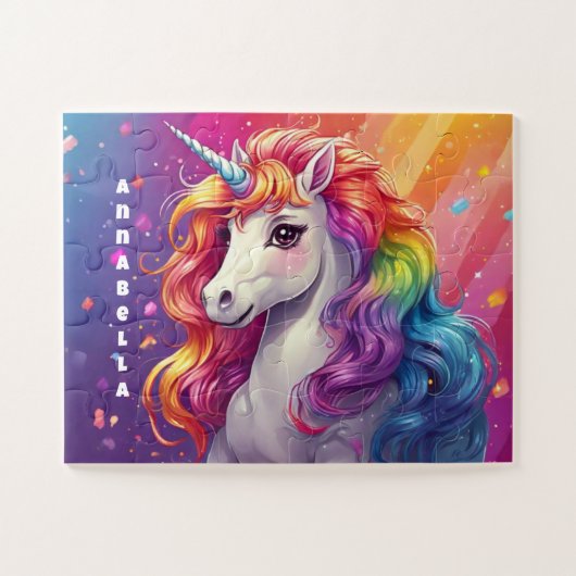 Schönes Regenbogen Mane Unicorn Personalisiert Puzzle (Horizontal)