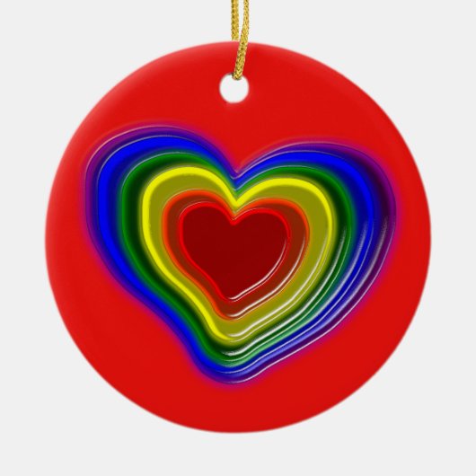 schönes Regenbogenherz Keramik Ornament (Vorne)