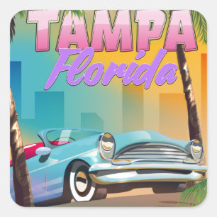 Schönes Reiseposter Tampa Florida. Quadratischer Aufkleber