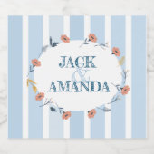 Schönes Retro Blue Wedding Wine Flasche Label Schaumweinetikett (Einzelnes Label)