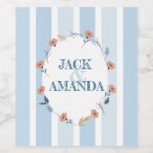 Schönes Retro Blue Wedding Wine Flasche Label Weinetikett (Einzelnes Label)