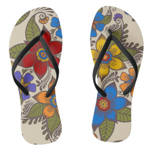 Schönes Retro Boho Blumendesign Badesandalen