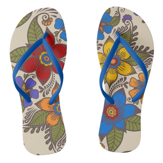 Schönes Retro Boho Blumendesign Badesandalen (Fußbett)