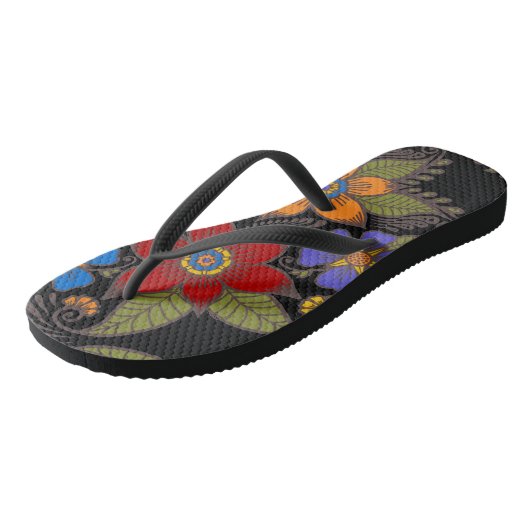 Schönes Retro Boho Blumendesign Badesandalen (Schrägansicht)