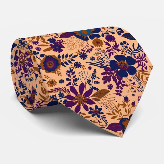 Schönes Retro-Orange-Pastell-Blumenmuster Krawatte (Gerollt)