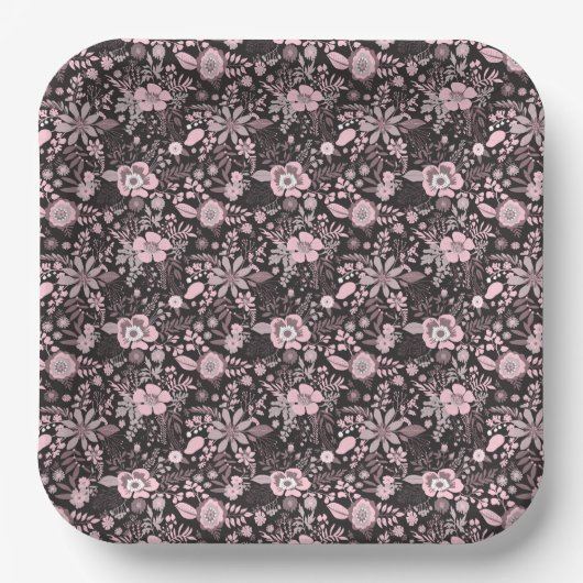 Schönes Retro-Style Rosa-Pastell-Blumenmuster Pappteller (Vorderseite)