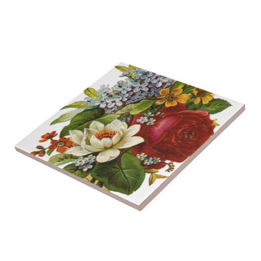 Schönes Romantisches SommBouquet mit Rote Rose Fliese (Seite)