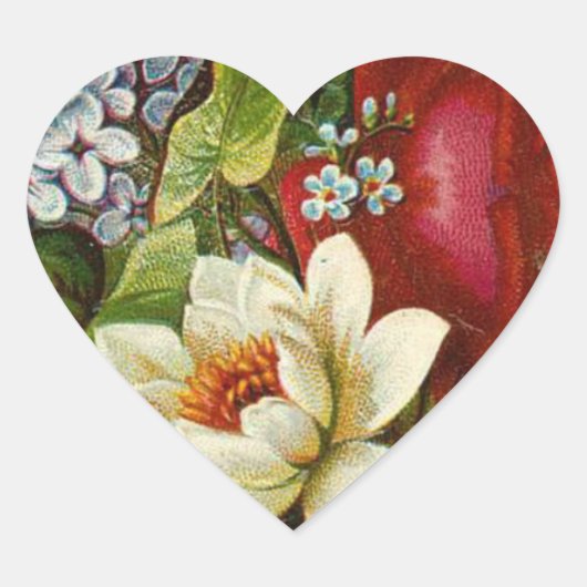 Schönes Romantisches SommBouquet mit Rote Rose Herz-Aufkleber (Vorderseite)